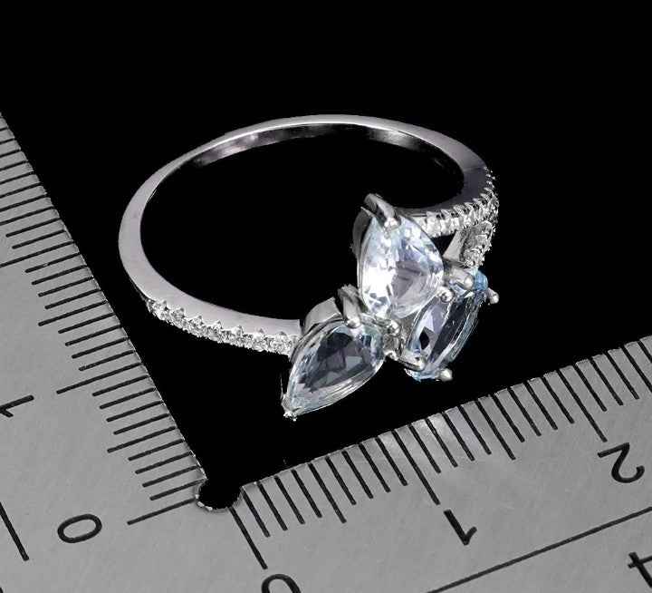 Sterling Silver 925 Aquamarine Ring - 14k White Gold Plated