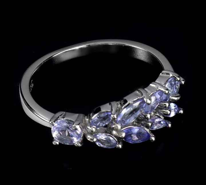 Sterling Silver Tanzanite Ring - Marquise Cut Blue Violet Gemstone