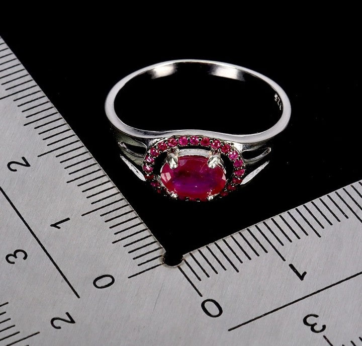 Sterling Silver Ruby Ring - Oval Cut Natural Ruby