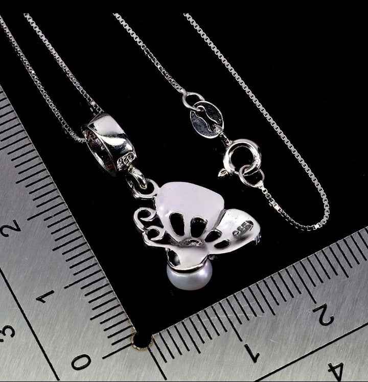 Sterling Silver Pearl & Marcasite Pendant Necklace