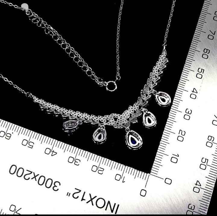 Sterling Silver Blue Opal & Tanzanite Necklace - 14k White Gold Plated