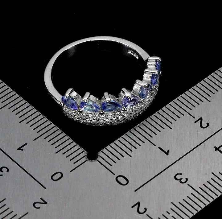 Natural Tanzanite Sterling Silver Ring - 14k White Gold Plated