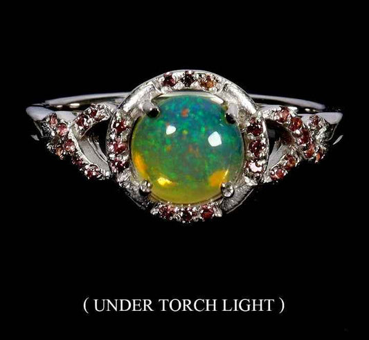 Ethiopian Fire Opal Ring in 925 Sterling Silver with White Gold Plating - Size 8