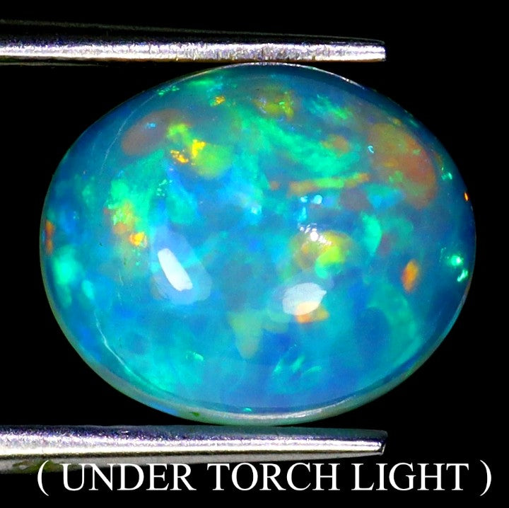 Natural Ethiopian Fire Opal 3.75ct - AAA Rainbow Luster Oval Cabochon