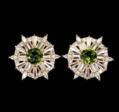 Sterling Silver Peridot Stud Earrings - Rose Gold Plated