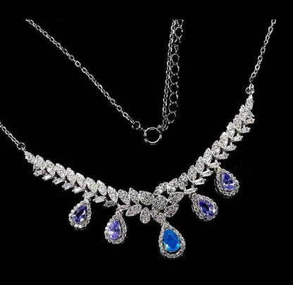 Sterling Silver Blue Opal & Tanzanite Necklace - 14k White Gold Plated