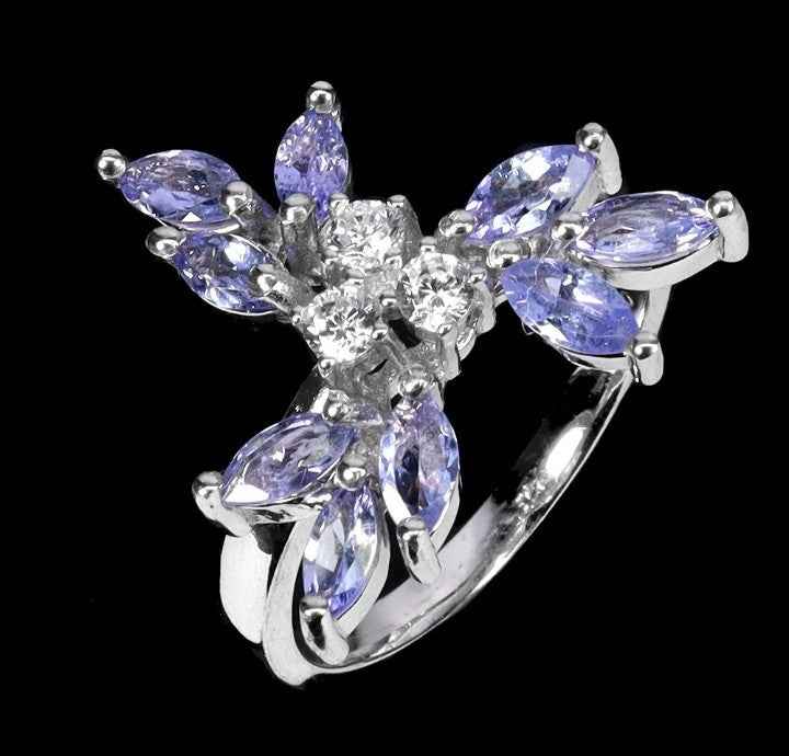 Tanzanite Marquise Cut Ring - 925 Sterling Silver with 14k White Gold Plating