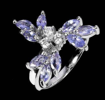 Tanzanite Marquise Cut Ring - 925 Sterling Silver with 14k White Gold Plating