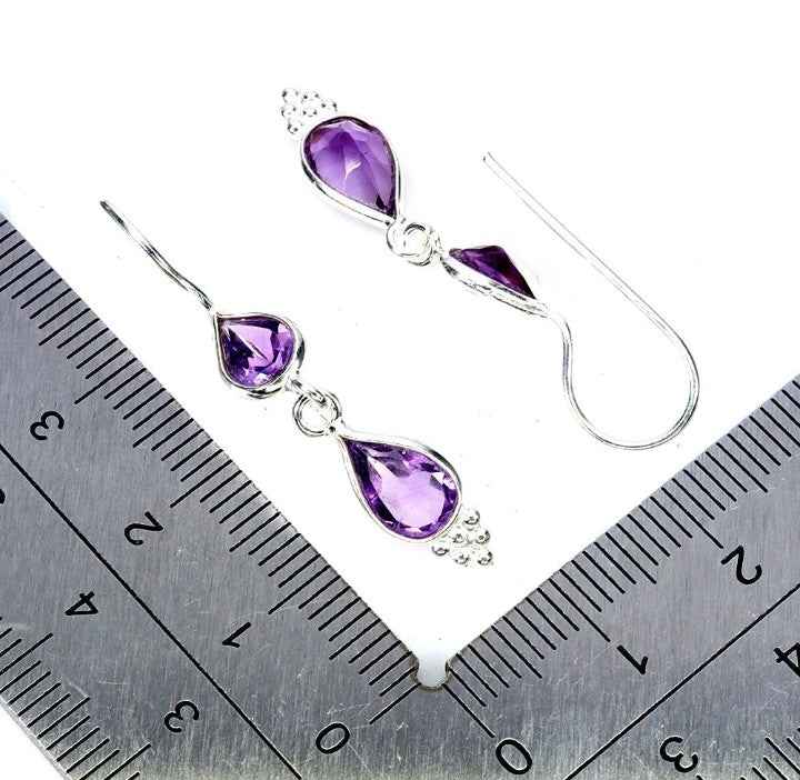 Sterling Silver 925 Amethyst Teardrop Earrings - Brazilian Gemstone