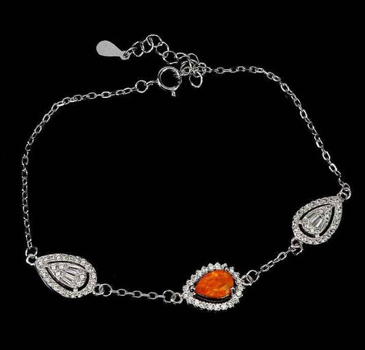 Sterling Silver Bracelet with Orange Opal and Cubic Zirconia
