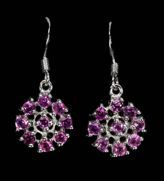 Rhodolite Garnet Sterling Silver Earrings - 14k White Gold Plated