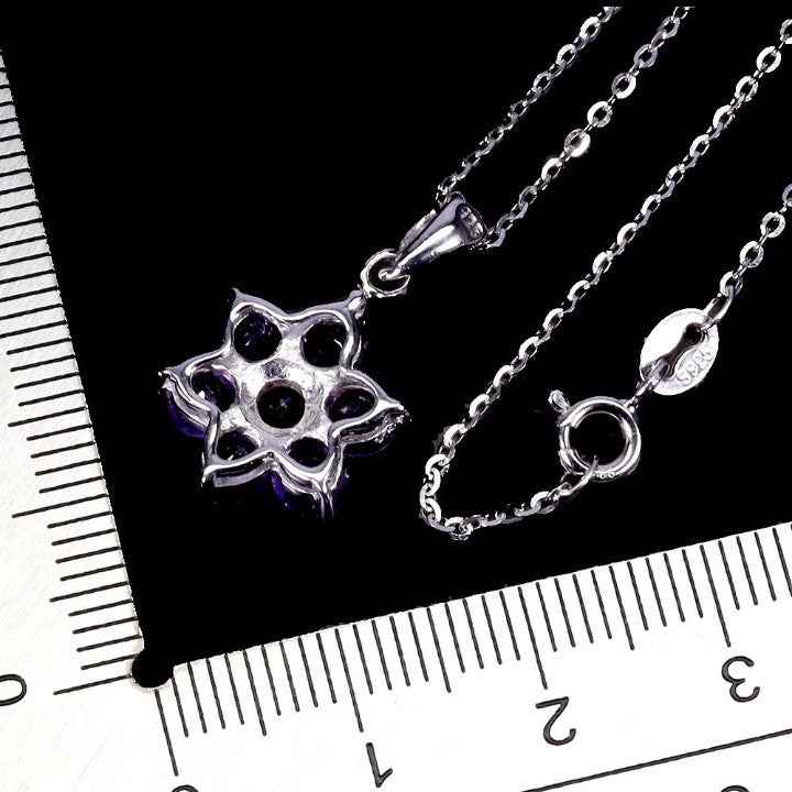 Sterling Silver Amethyst Flower Necklace - 14k White Gold Plated
