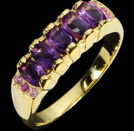 "925 Sterling Silver Amethyst Ring with Ruby Accents