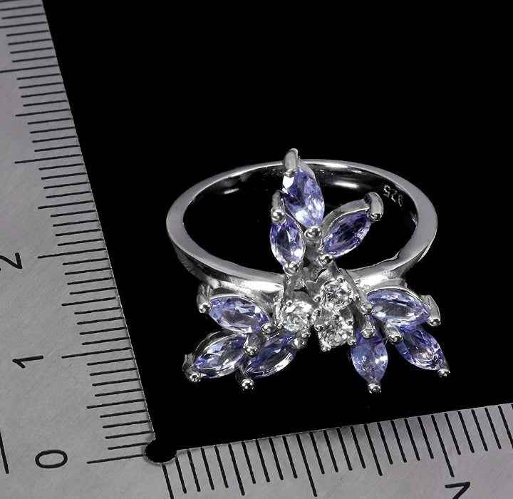 Tanzanite Marquise Cut Ring - 925 Sterling Silver with 14k White Gold Plating