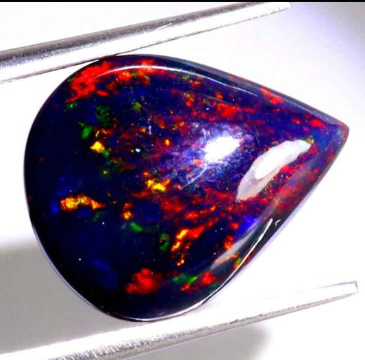 Natural Ethiopian Black Opal - 5.86ct Teardrop Cabochon