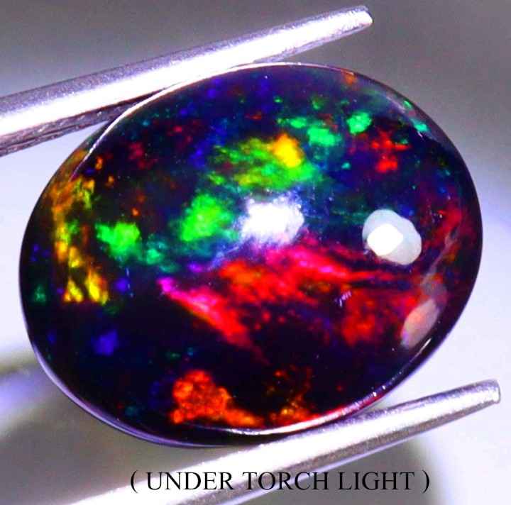 Natural Ethiopian Black Opal - 3.36ct Oval Cabochon