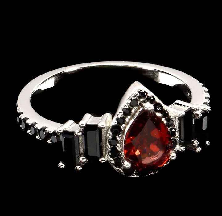 Mozambique Garnet Ring Pear Cut - 925 Sterling Silver 14k White Gold Plated
