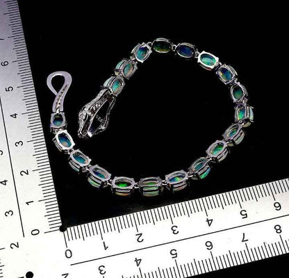 Ethiopian Fire Opal Bracelet - 925 Sterling Silver with 14K White Gold Plating
