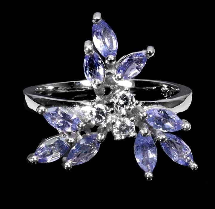 Tanzanite Marquise Cut Ring - 925 Sterling Silver with 14k White Gold Plating