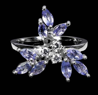 Tanzanite Marquise Cut Ring - 925 Sterling Silver with 14k White Gold Plating
