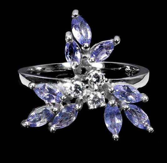 Tanzanite Marquise Cut Ring - 925 Sterling Silver with 14k White Gold Plating