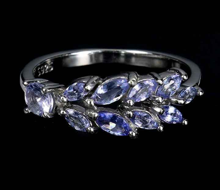 Sterling Silver Tanzanite Ring - Marquise Cut Blue Violet Gemstone