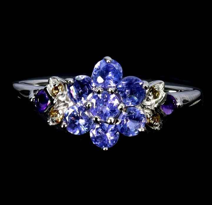 Tanzanite Amethyst Sapphire Ring - 925 Sterling Silver 14k White Gold Plated