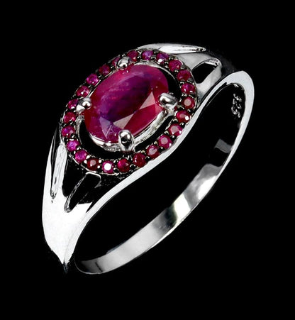Sterling Silver Ruby Ring - Oval Cut Natural Ruby