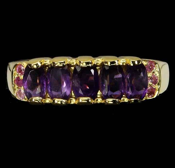 "925 Sterling Silver Amethyst Ring with Ruby Accents