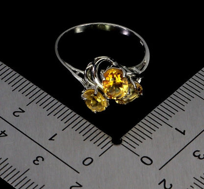 Natural Brazilian Citrine Sterling Silver Ring - 925 Silver with 14K White Gold Plating