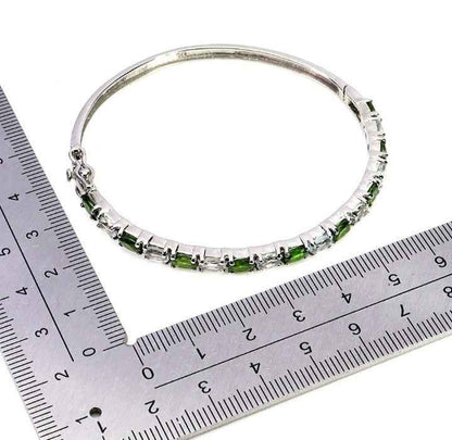 Sterling Silver Bracelet with Aquamarine and Chrome Diopside - 14k White Gold Plated