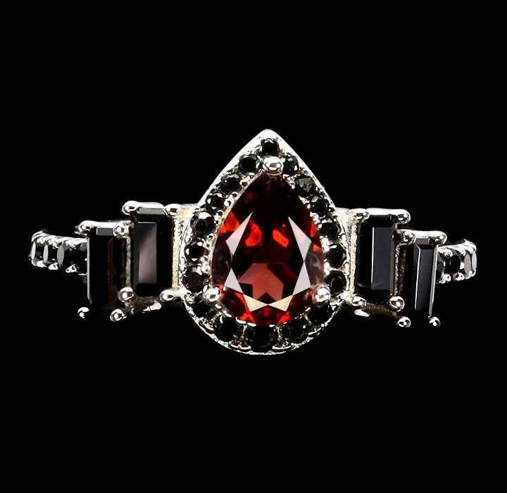 Mozambique Garnet Ring Pear Cut - 925 Sterling Silver 14k White Gold Plated