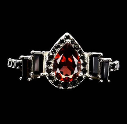 Mozambique Garnet Ring Pear Cut - 925 Sterling Silver 14k White Gold Plated