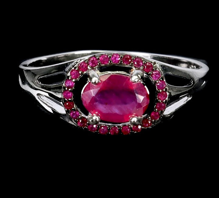 Sterling Silver Ruby Ring - Oval Cut Natural Ruby