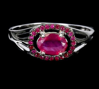 Sterling Silver Ruby Ring - Oval Cut Natural Ruby
