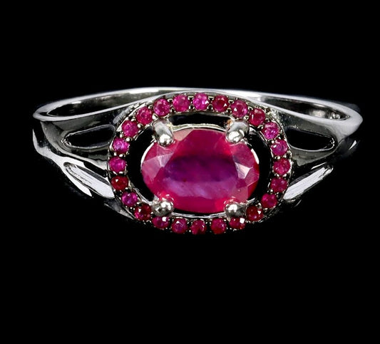 Sterling Silver Ruby Ring - Oval Cut Natural Ruby