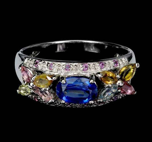 Sterling Silver Multi-Gemstone Ring - Kyanite, Amethyst & Tourmaline