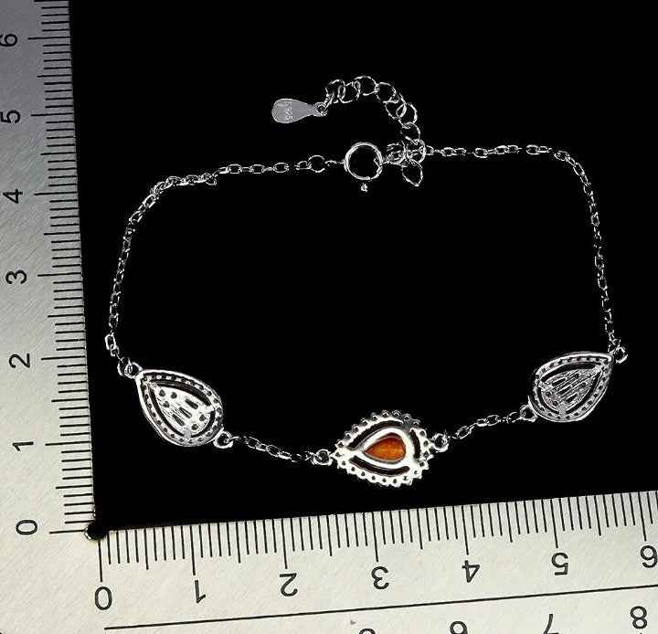 Sterling Silver Bracelet with Orange Opal and Cubic Zirconia