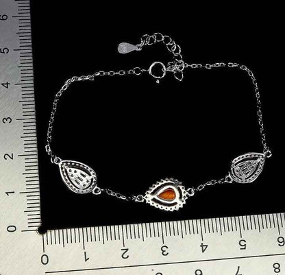 Sterling Silver Bracelet with Orange Opal and Cubic Zirconia