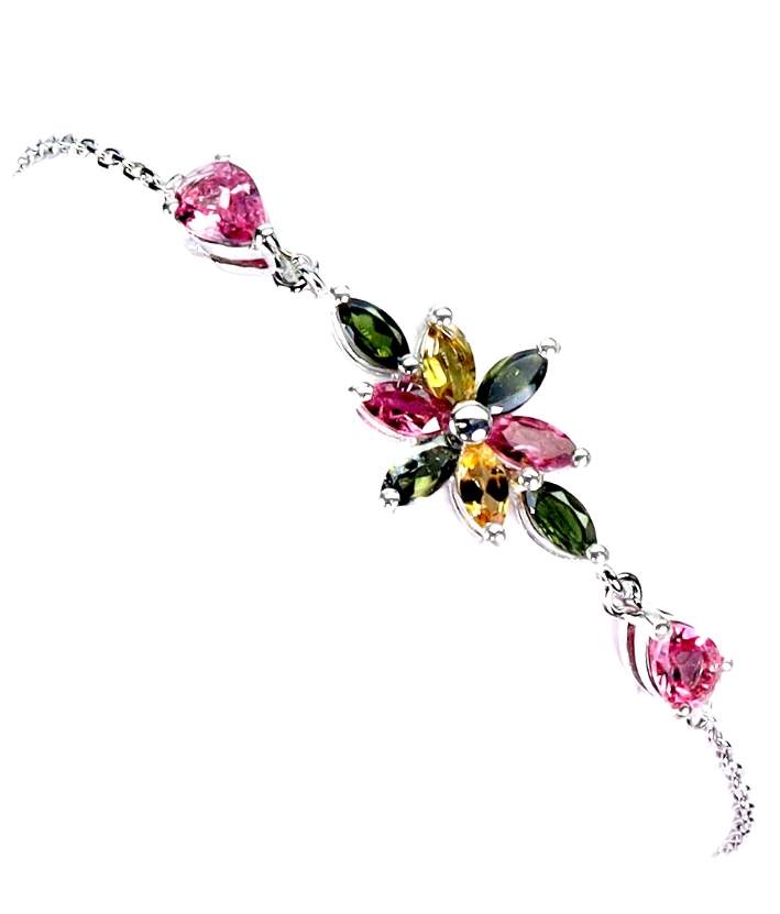 Multicolored gemstone bracelet on a white background