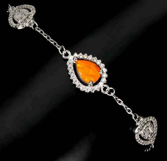 Sterling Silver Bracelet with Orange Opal and Cubic Zirconia