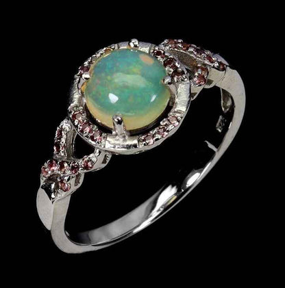 Ethiopian Fire Opal Ring in 925 Sterling Silver with White Gold Plating - Size 8