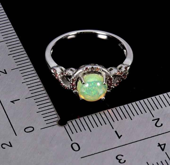Ethiopian Fire Opal Ring in 925 Sterling Silver with White Gold Plating - Size 8