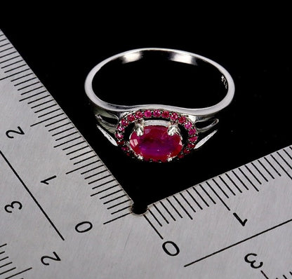 Sterling Silver Ruby Ring - Oval Cut Natural Ruby