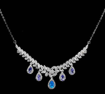 Sterling Silver Blue Opal & Tanzanite Necklace - 14k White Gold Plated