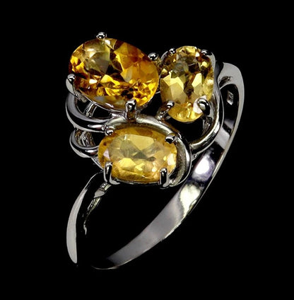 Natural Brazilian Citrine Sterling Silver Ring - 925 Silver with 14K White Gold Plating