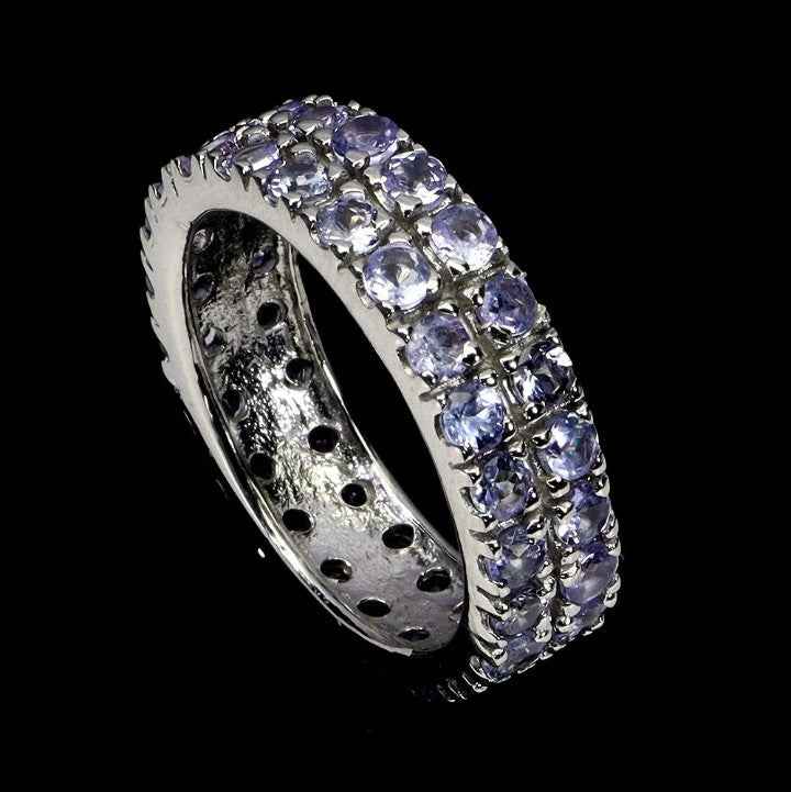 Tanzanite Eternity Ring - 925 Sterling Silver with 14k White Gold Plating