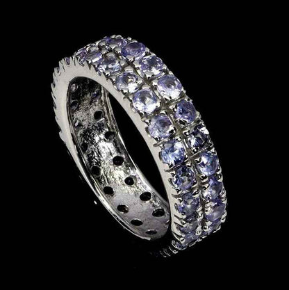 Tanzanite Eternity Ring - 925 Sterling Silver with 14k White Gold Plating