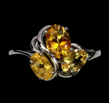 Natural Brazilian Citrine Sterling Silver Ring - 925 Silver with 14K White Gold Plating