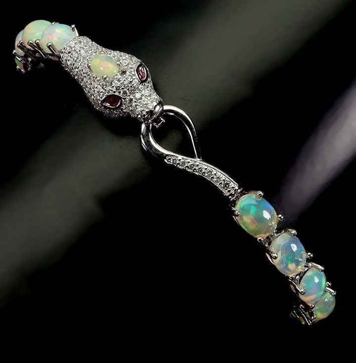 Ethiopian Fire Opal Bracelet - 925 Sterling Silver with 14K White Gold Plating